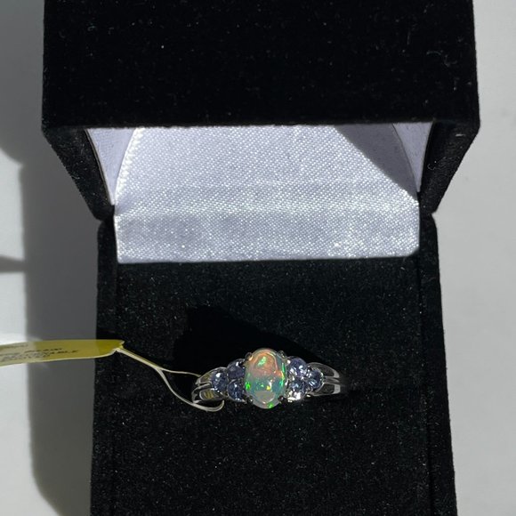 Ethiopian Welo Opal and Tanzanite Ring -- Size 5 - Picture 4 of 4